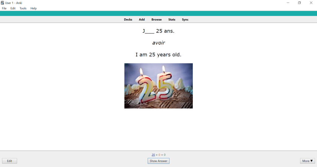 How to learn French with Anki Front Side