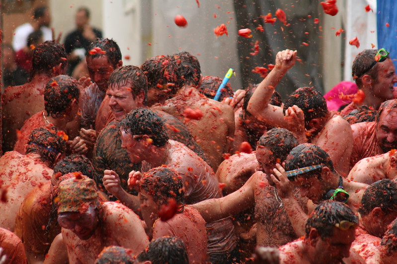 Tomatoes in Mid-air at La Tomatina