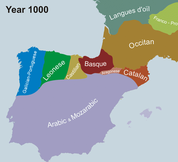 The evolution of modern Spanish/Castilian and the other 4 languages of Spain
