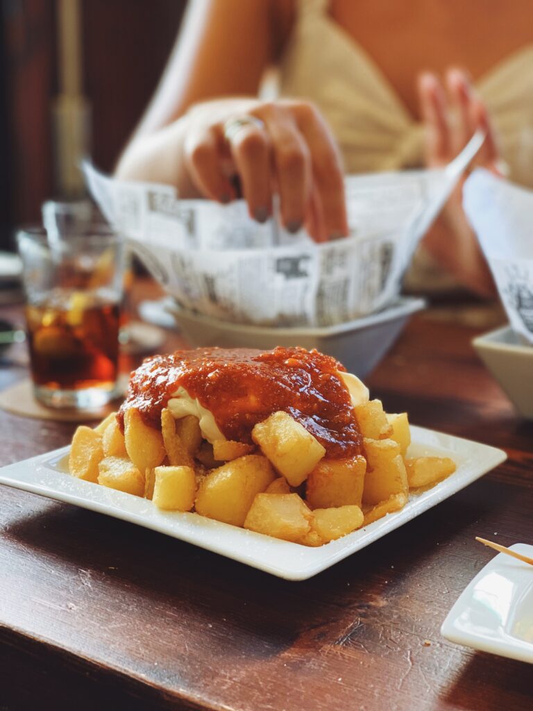 Patatas Bravas Patatas Bravas is one of the most popular tapas foods in Spain